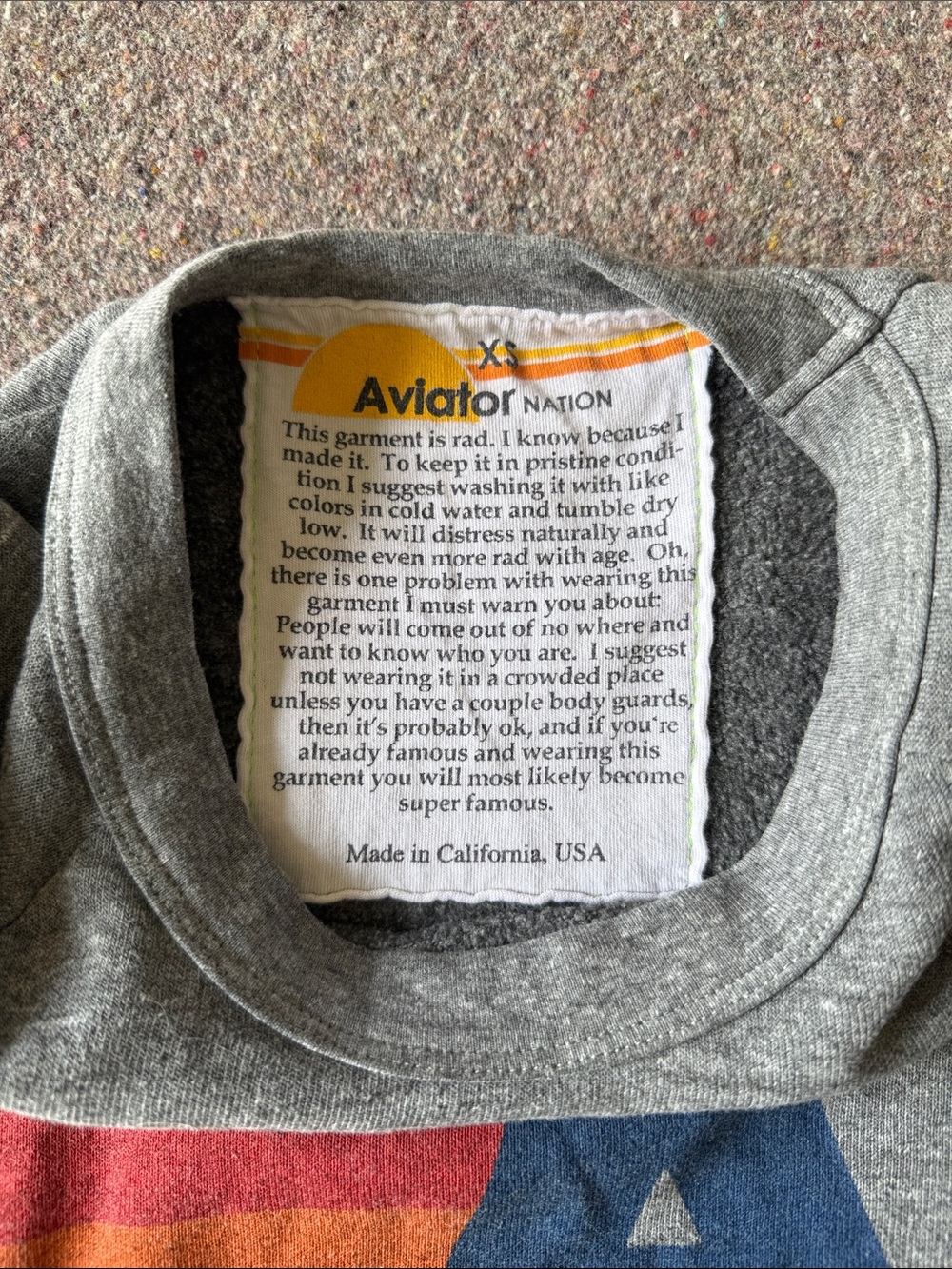 Aviator Nation Unisex Gray Crewneck Sweatshirt with Retro Stripe Logo (Size XS) - Picture 3 of 7